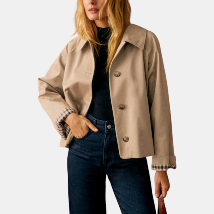 Blair | Cropped Checkered-Lining Trench Coat