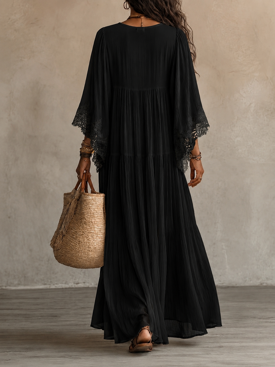 Celestina | Lace Trim Chiffon Maxi Dress