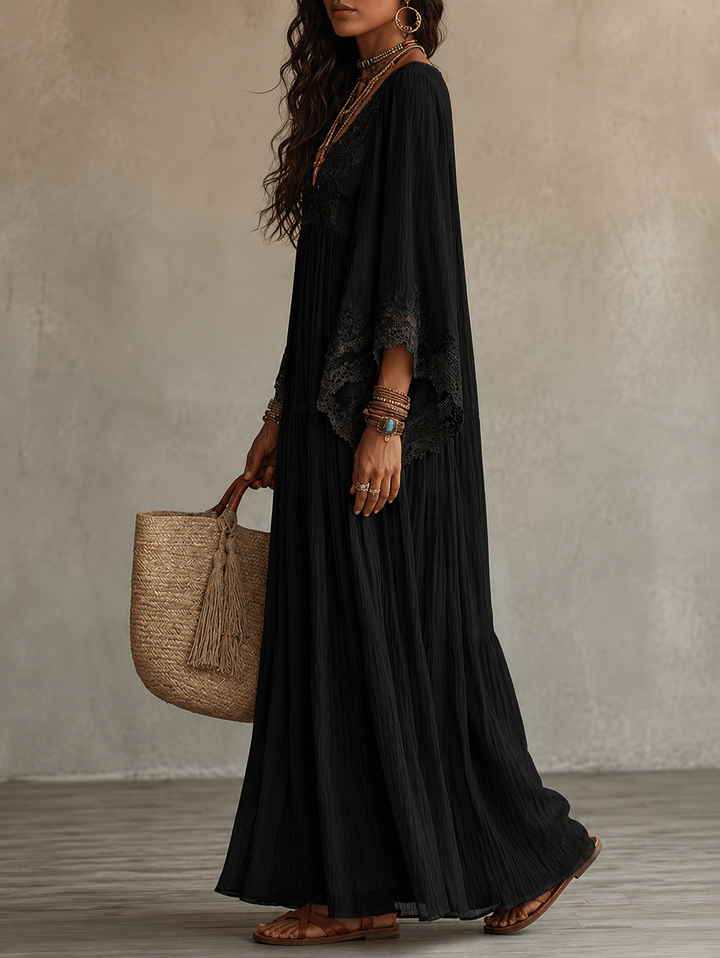 Celestina | Lace Trim Chiffon Maxi Dress