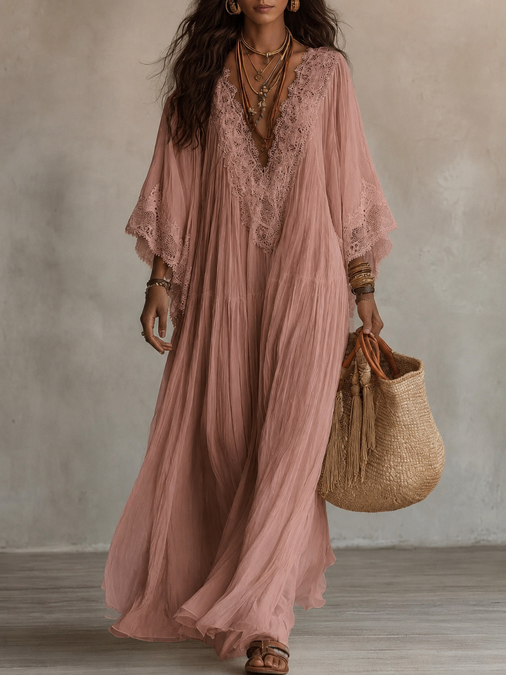 Celestina | Lace Trim Chiffon Maxi Dress