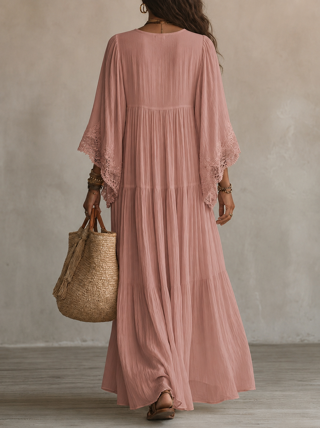 Celestina | Lace Trim Chiffon Maxi Dress