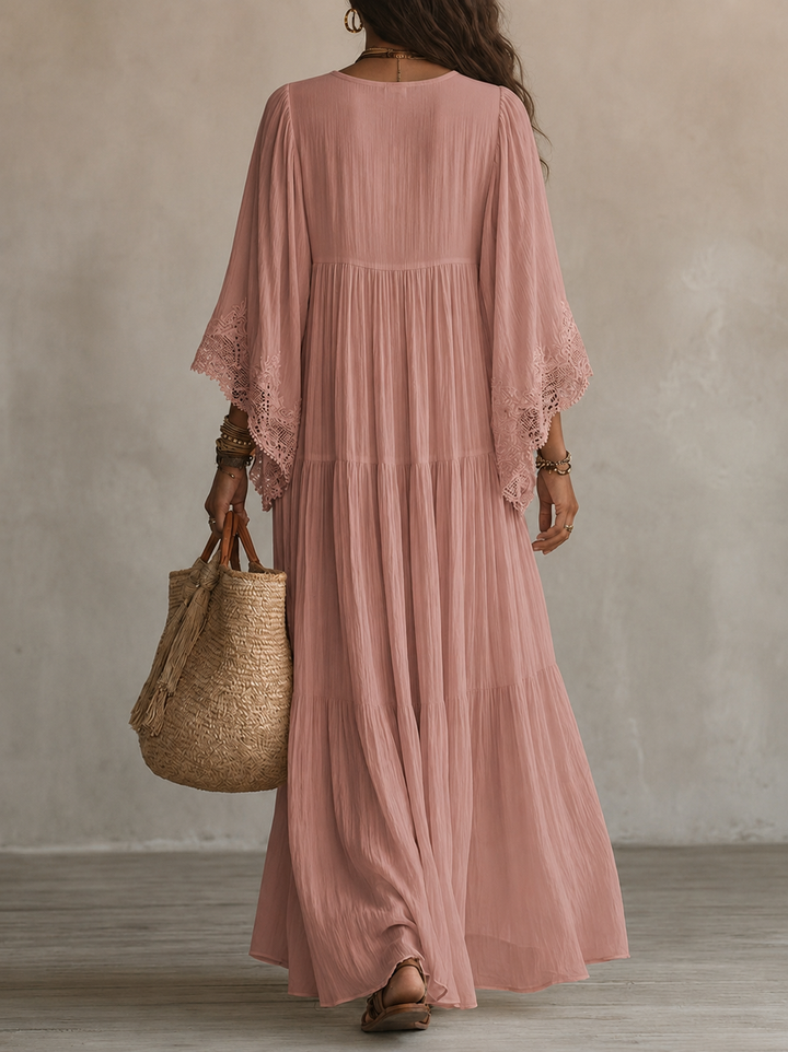 Celestina | Lace Trim Chiffon Maxi Dress