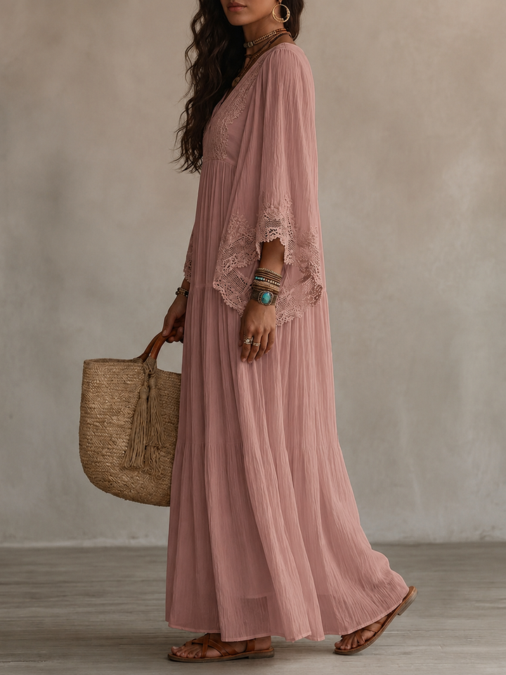 Celestina | Lace Trim Chiffon Maxi Dress
