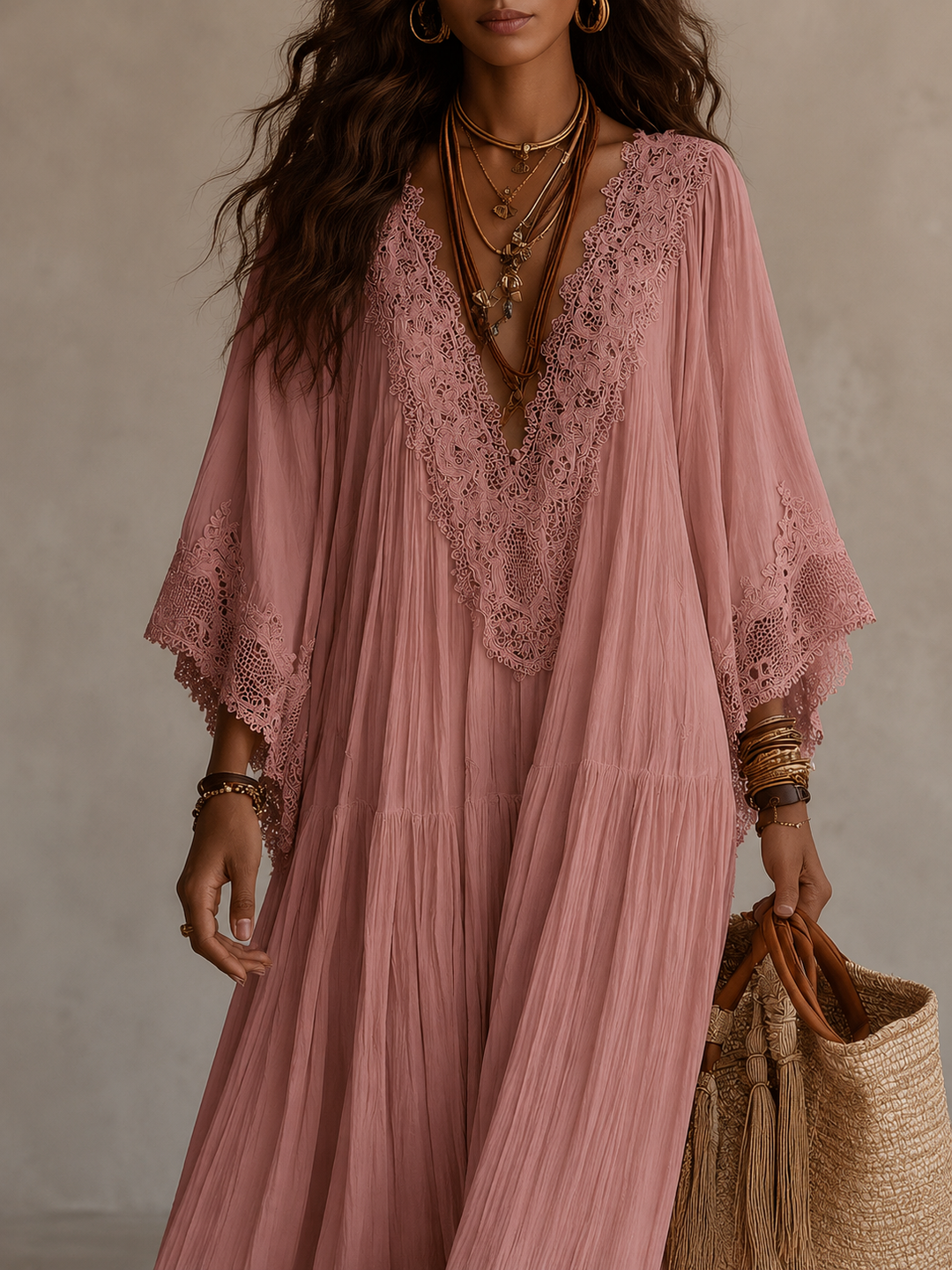 Celestina | Lace Trim Chiffon Maxi Dress