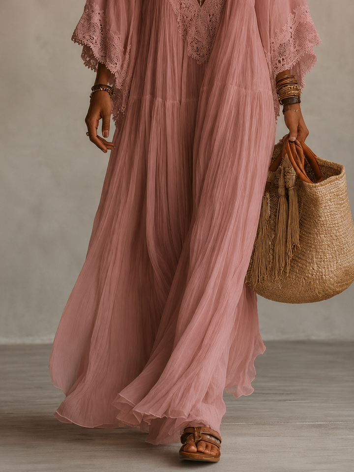 Celestina | Lace Trim Chiffon Maxi Dress