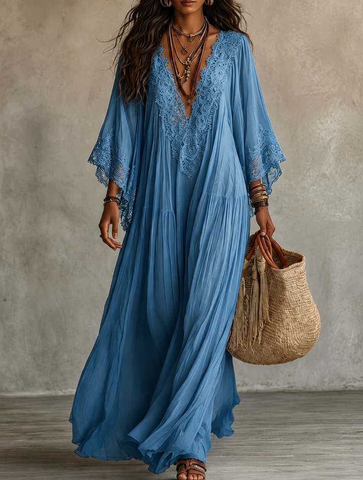 Celestina | Lace Trim Chiffon Maxi Dress