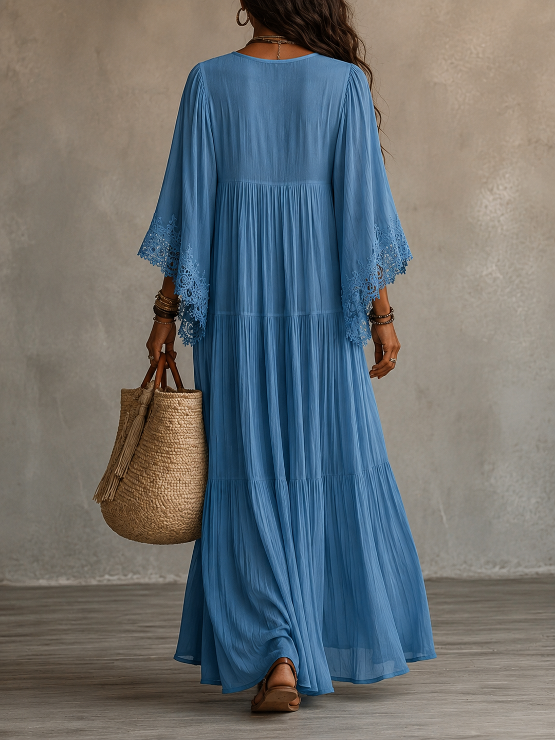 Celestina | Lace Trim Chiffon Maxi Dress
