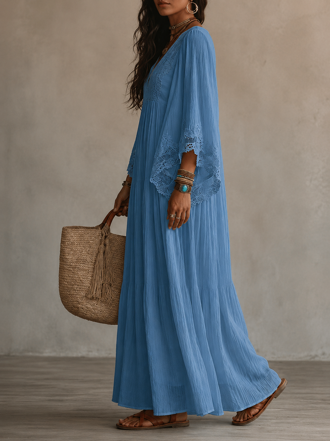 Celestina | Lace Trim Chiffon Maxi Dress