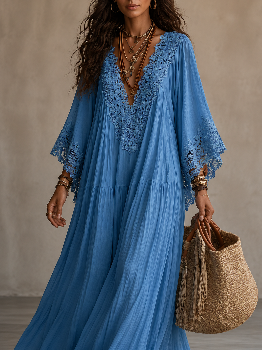 Celestina | Lace Trim Chiffon Maxi Dress
