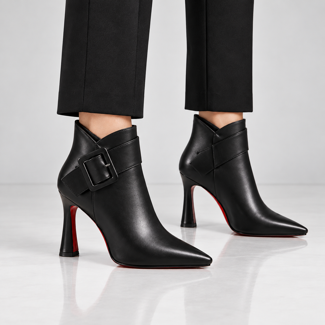 Raina | Leather Buckle Ankle Boots