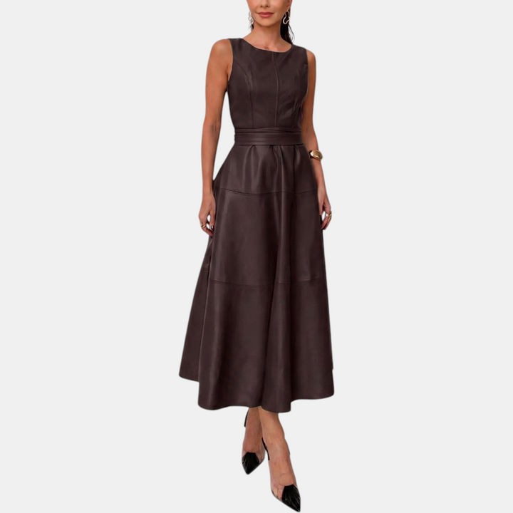 Lauren | Women's Belted Faux Leather Dress