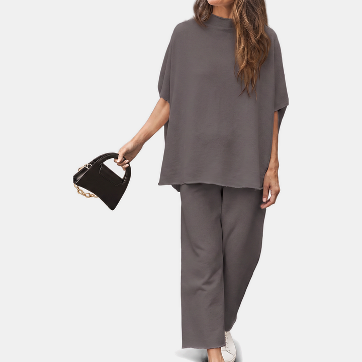 Women's Mock Neck Lounge Set Wide Leg Cropped Pants