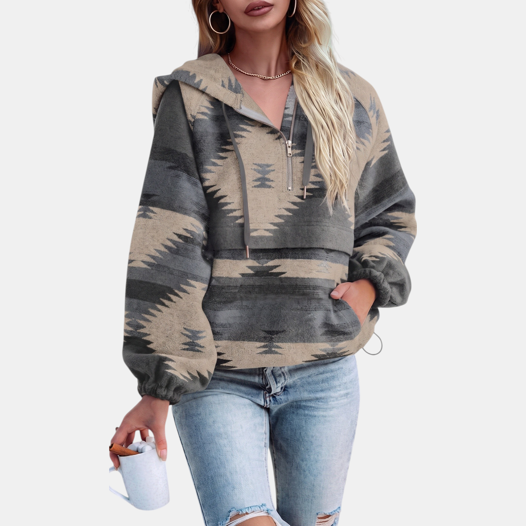 Allison | Oversized Geometric Quarter-Zip Hoodie