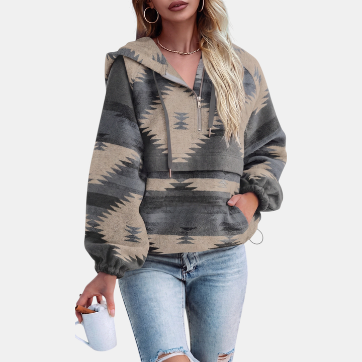 Allison | Oversized Geometric Quarter-Zip Hoodie