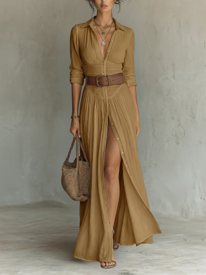Pamela | Pleated Maxi Shirt Dress