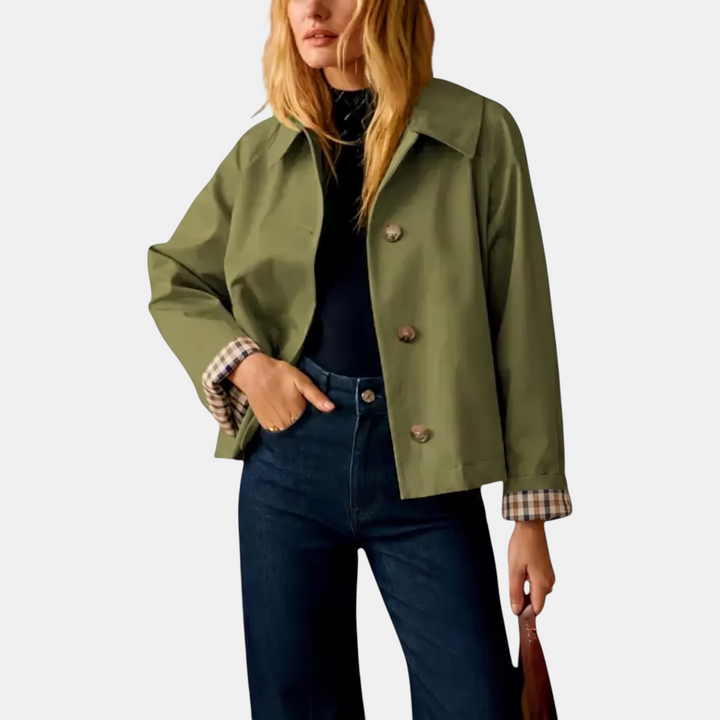 Blair | Cropped Checkered-Lining Trench Coat
