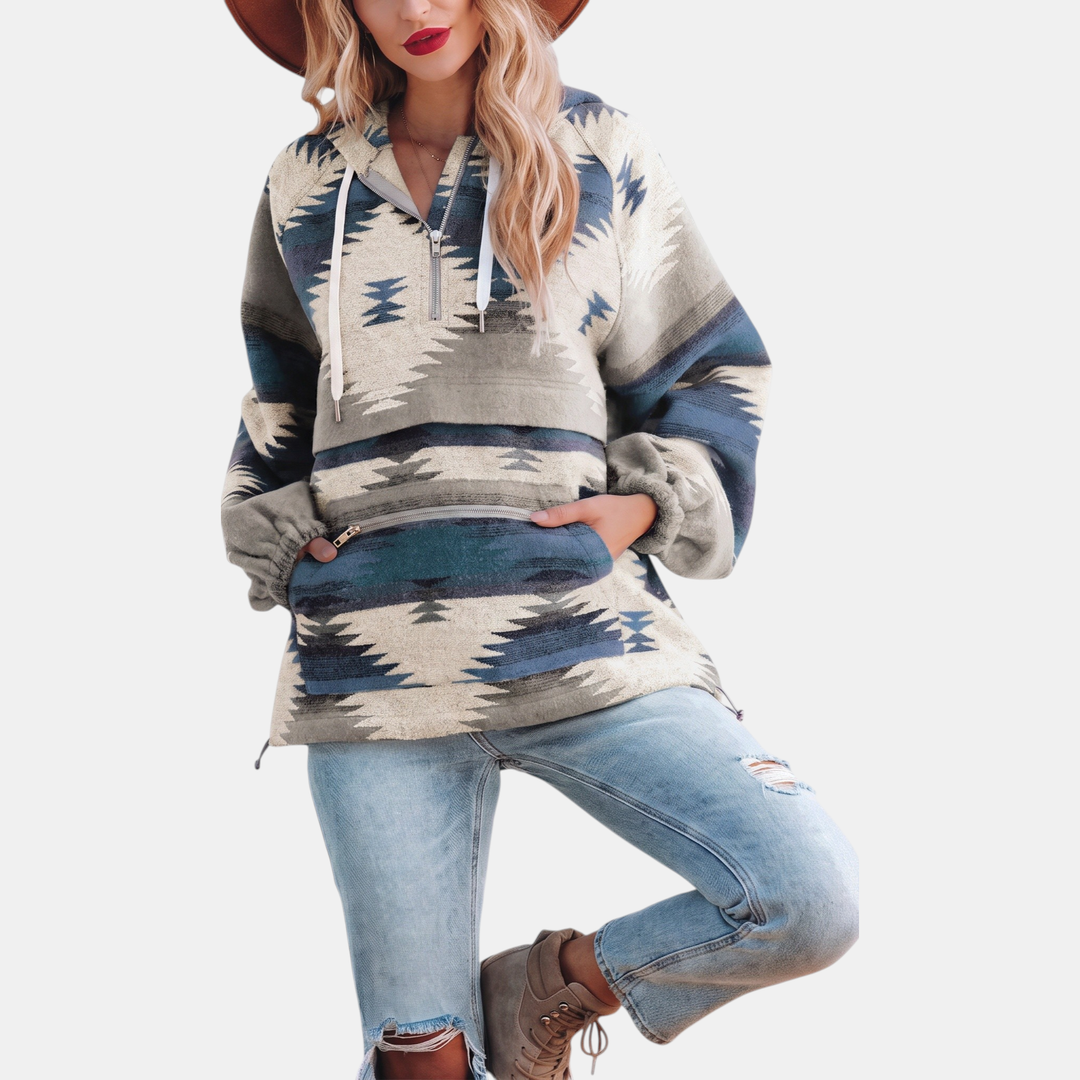 Allison | Oversized Geometric Quarter-Zip Hoodie