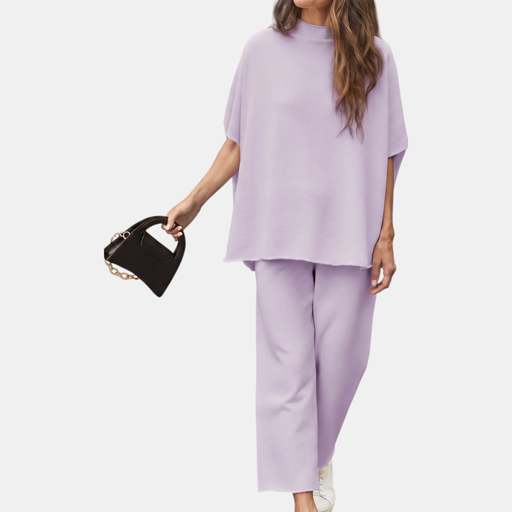 Women's Mock Neck Lounge Set Wide Leg Cropped Pants