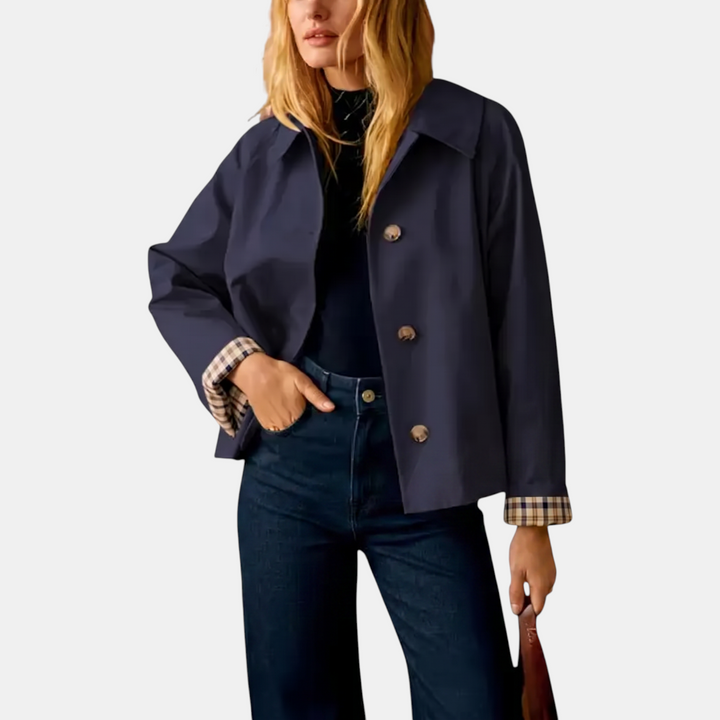 Blair | Cropped Checkered-Lining Trench Coat