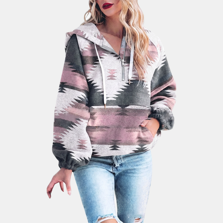 Allison | Oversized Geometric Quarter-Zip Hoodie