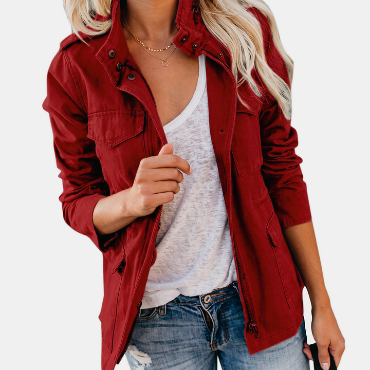 Women's Utility Cargo Jacket with Multi Pocket Drawstring Waist