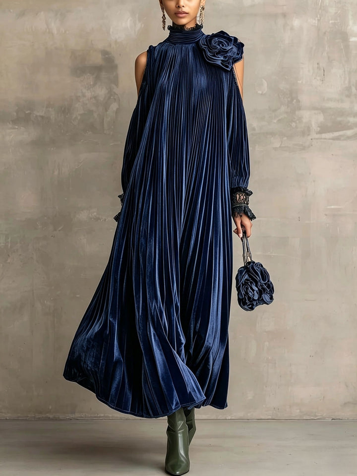 Caroline | Pleated Floral-Shoulder Maxi Dress