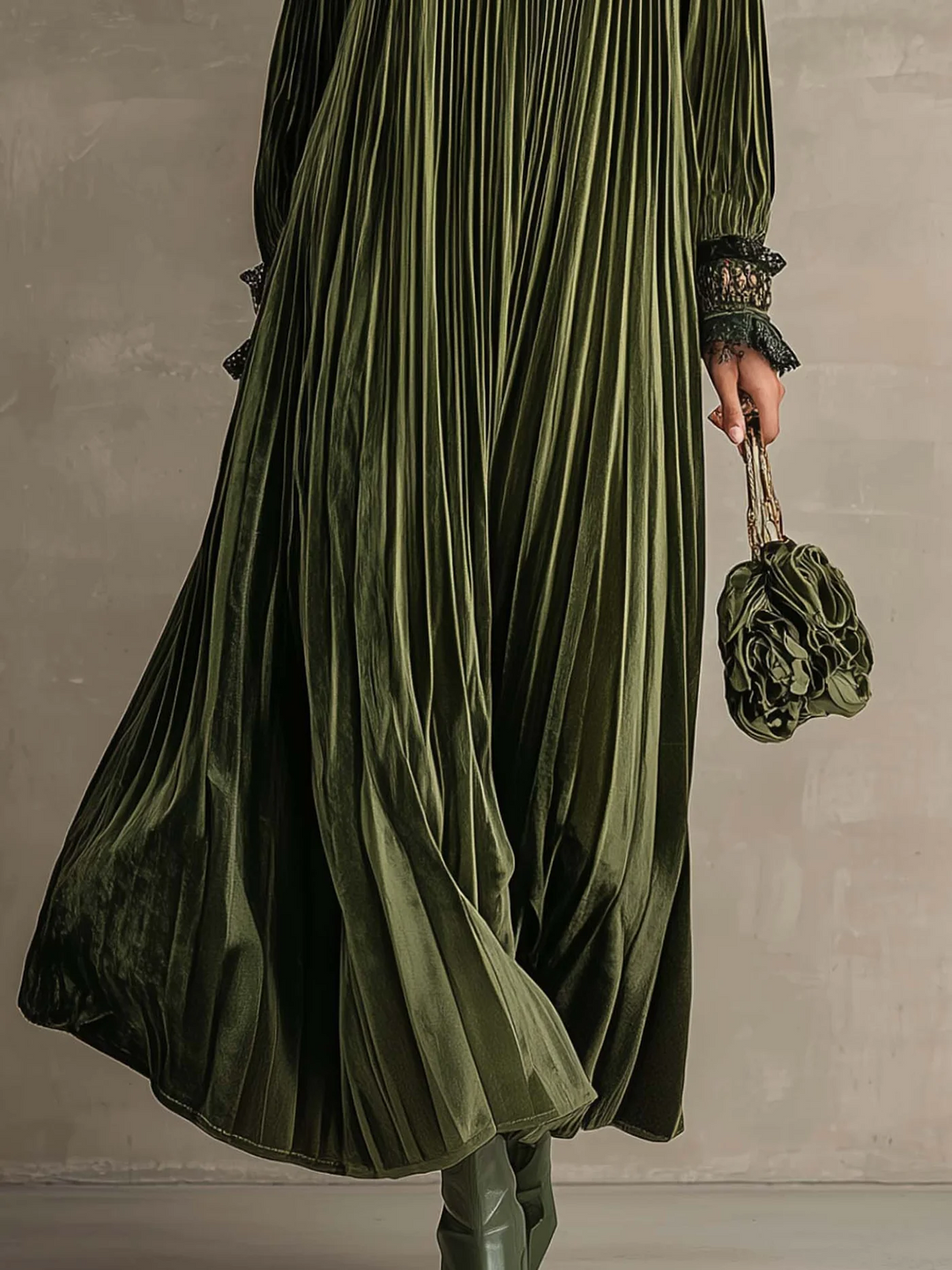 Caroline | Pleated Floral-Shoulder Maxi Dress