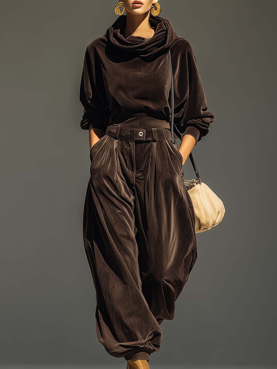 Vintage velvet hoodie and loose-fitting trousers set
