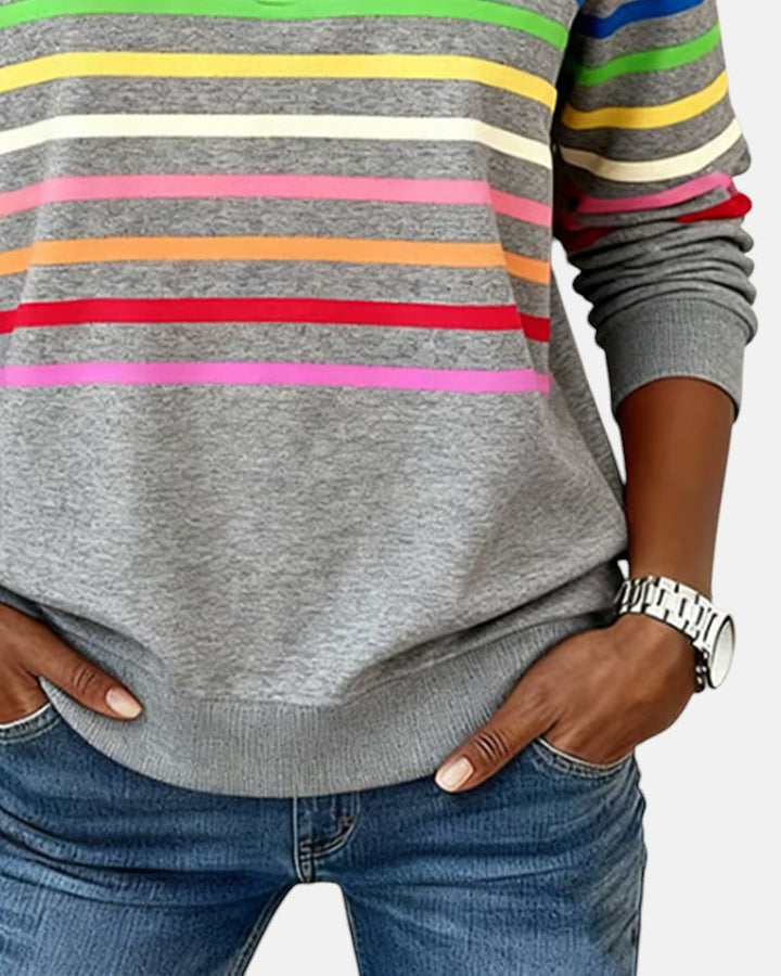 Serena | Rainbow Striped Zip-Up Sweatshirt