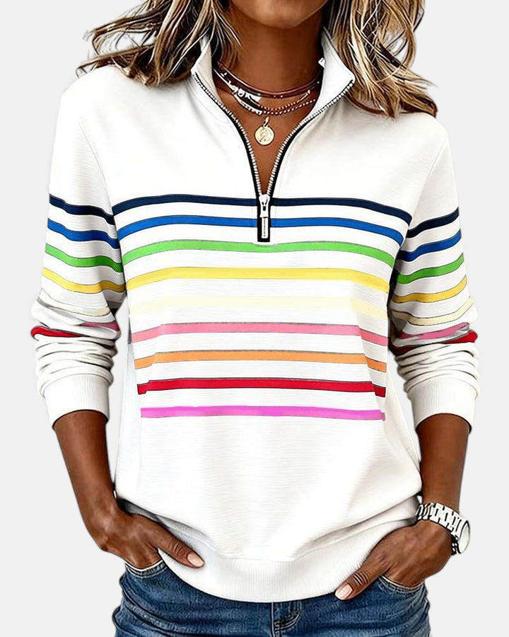 Serena | Rainbow Striped Zip-Up Sweatshirt