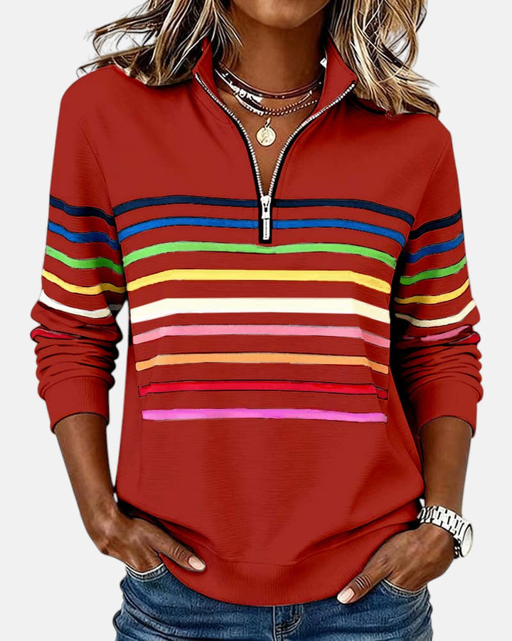Serena | Rainbow Striped Zip-Up Sweatshirt