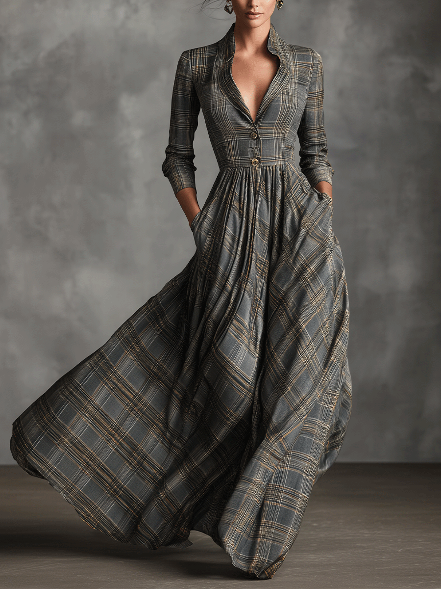Judith | Tartan Flared Maxi Dress