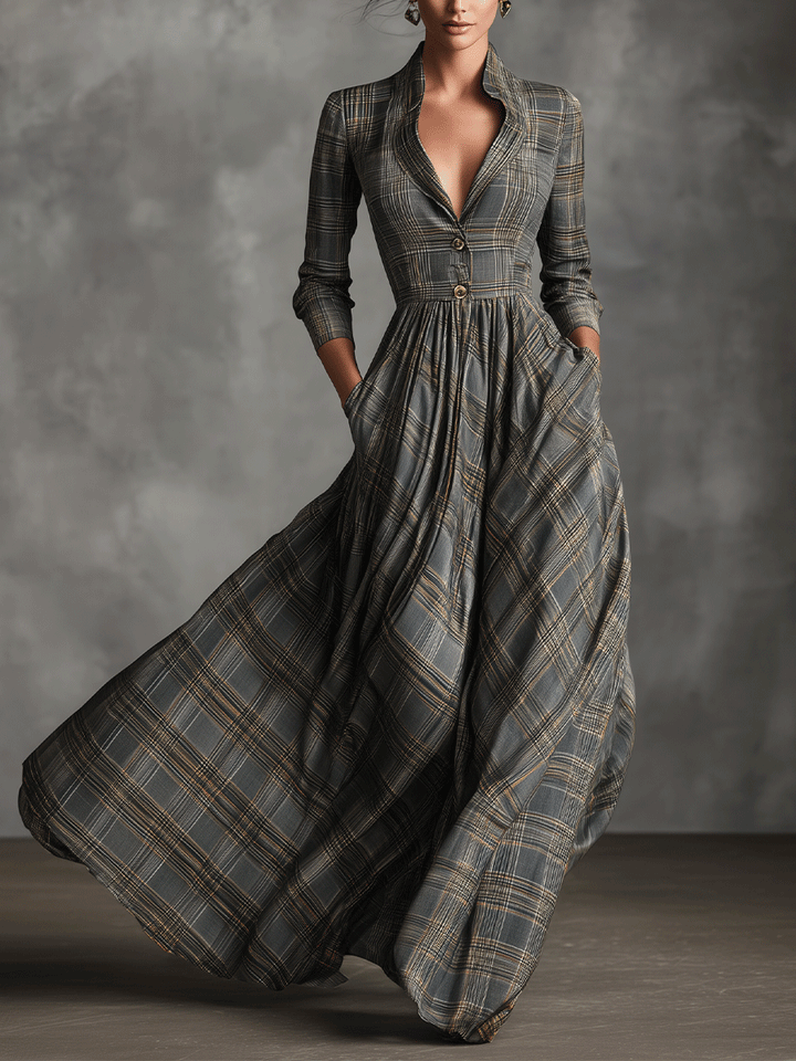 Judith | Tartan Flared Maxi Dress