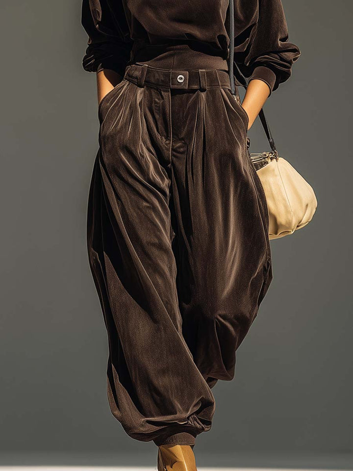 Vintage velvet hoodie and loose-fitting trousers set