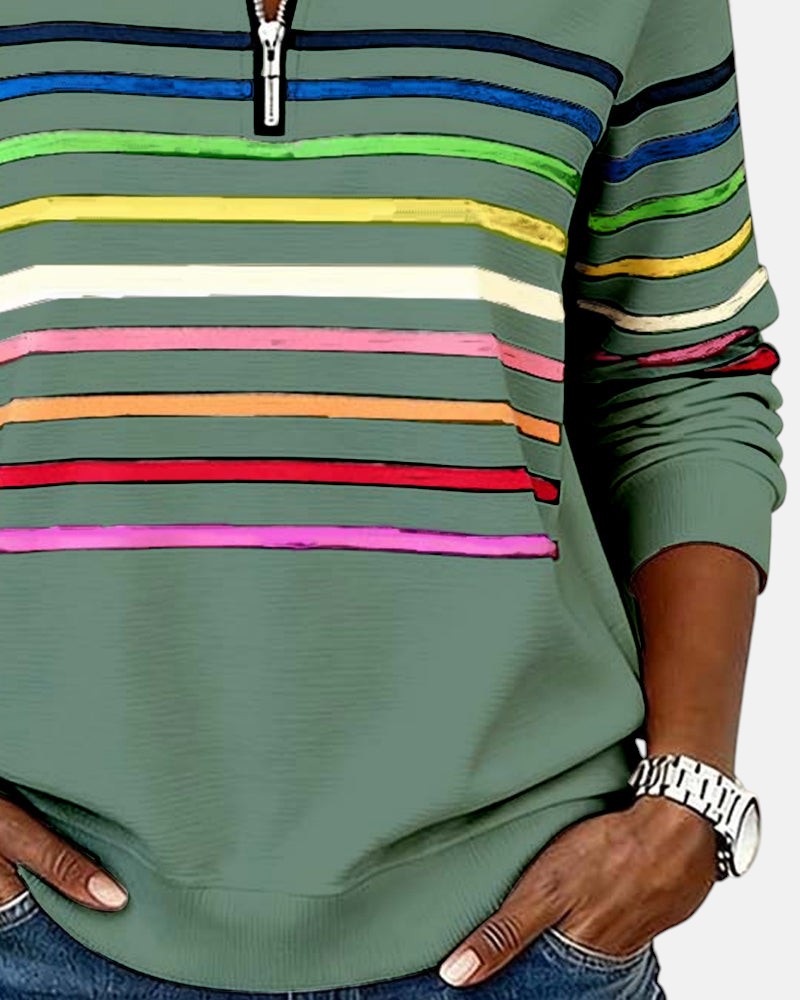 Serena | Rainbow Striped Zip-Up Sweatshirt
