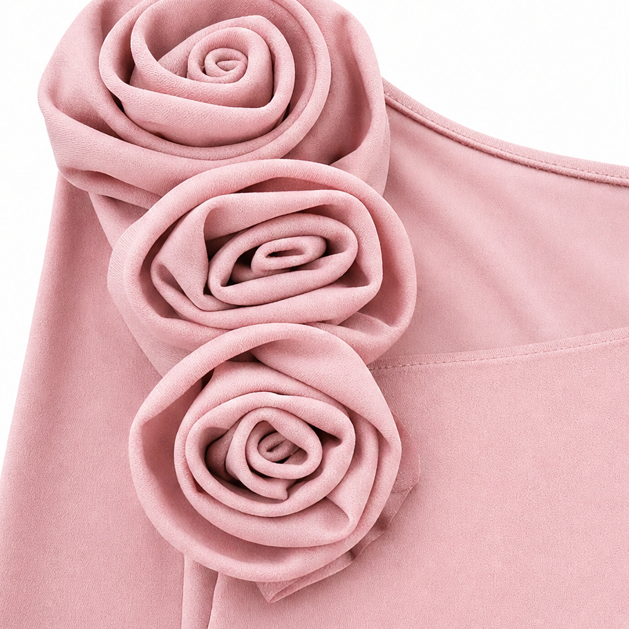 Rowena | 3D Rose Ruched Bodycon Midi Dress