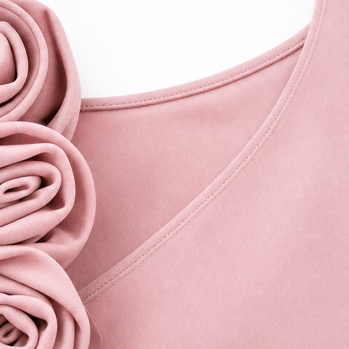 Rowena | 3D Rose Ruched Bodycon Midi Dress