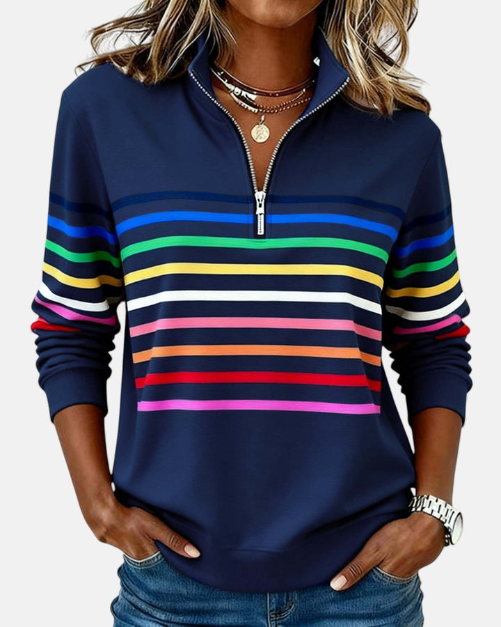 Serena | Rainbow Striped Zip-Up Sweatshirt