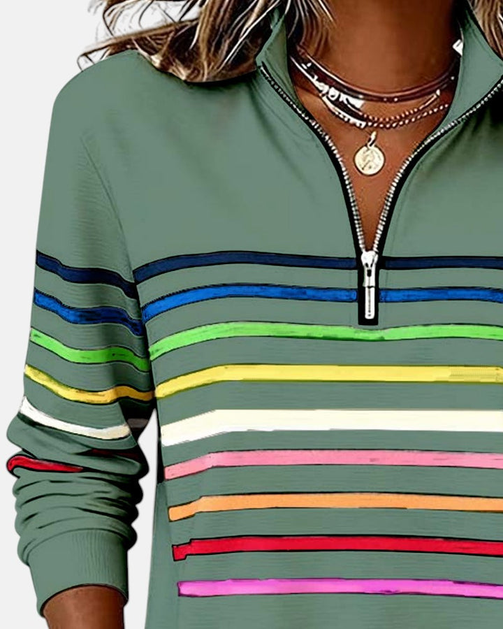 Serena | Rainbow Striped Zip-Up Sweatshirt