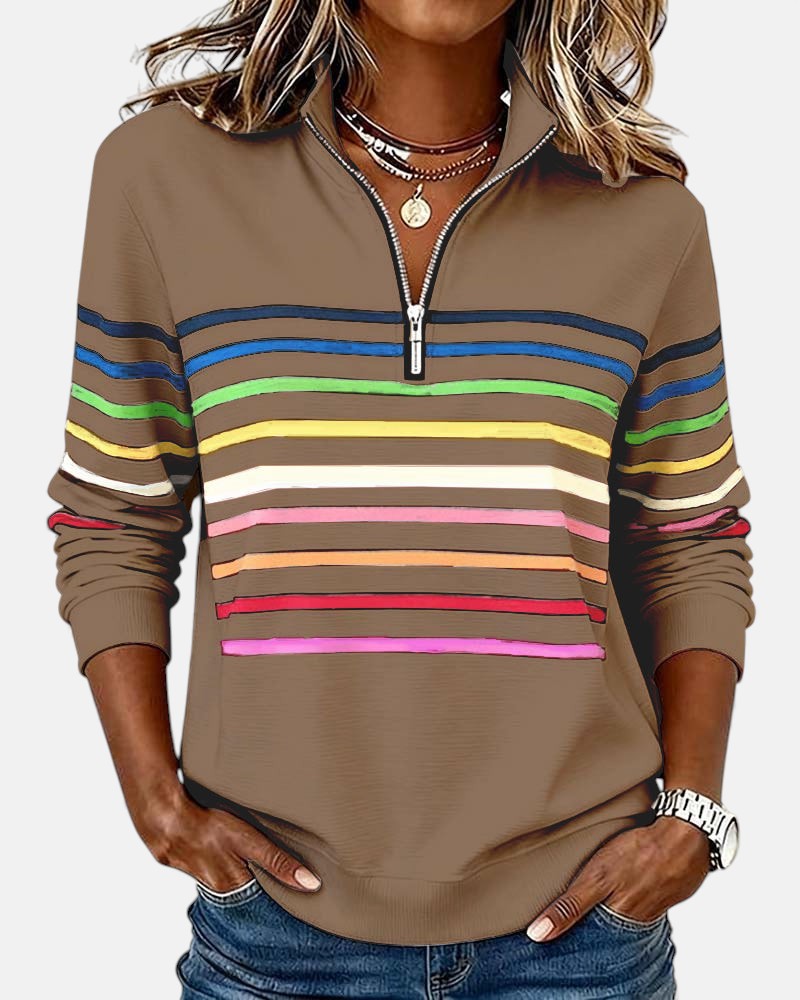 Serena | Rainbow Striped Zip-Up Sweatshirt