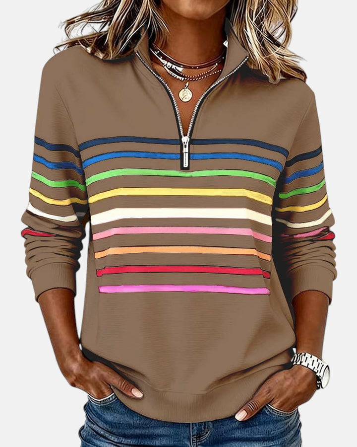 Serena | Rainbow Striped Zip-Up Sweatshirt