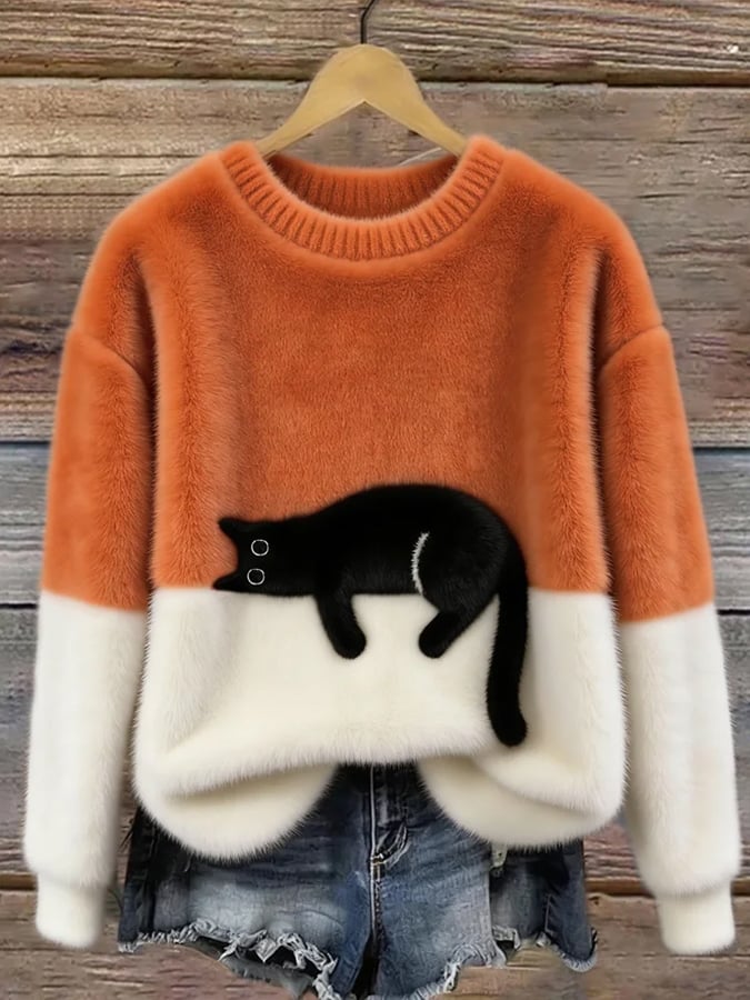 Aileen | Elegant Cat Print Oversized Sweater