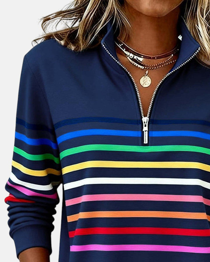 Serena | Rainbow Striped Zip-Up Sweatshirt