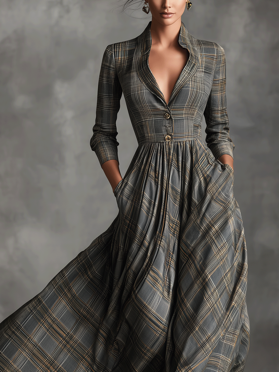Judith | Tartan Flared Maxi Dress