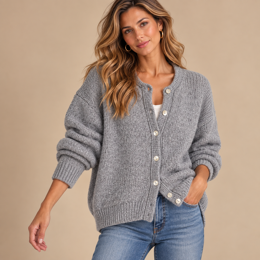 Addison | Relaxed Crewneck Button Cardigan