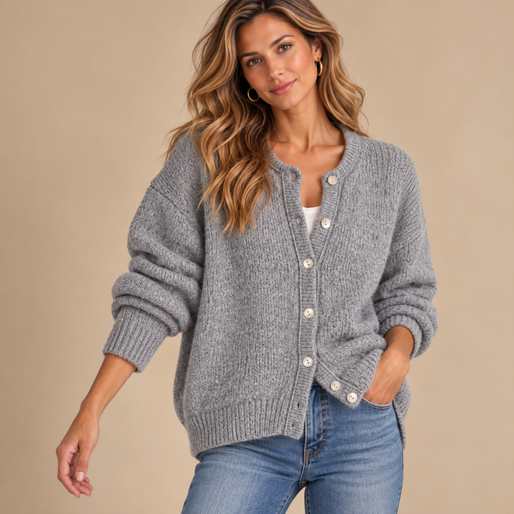 Addison | Relaxed Crewneck Button Cardigan