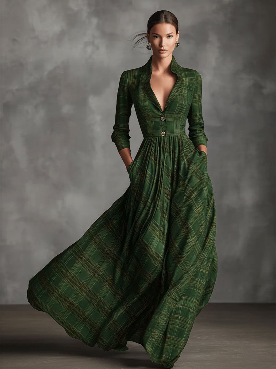 Judith | Tartan Flared Maxi Dress