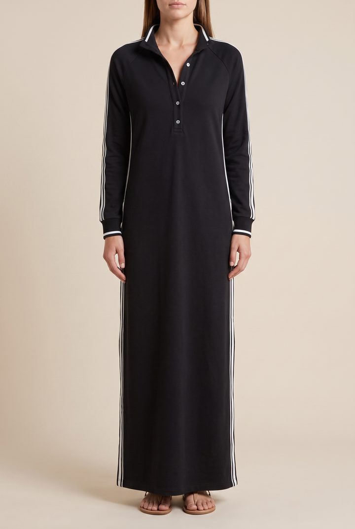 Barbara | White-Trimmed Maxi Sweatshirt Dress