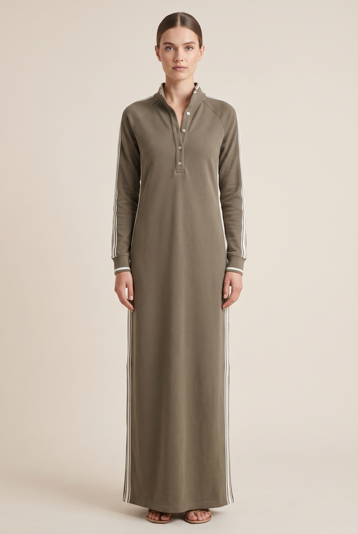 Barbara | White-Trimmed Maxi Sweatshirt Dress
