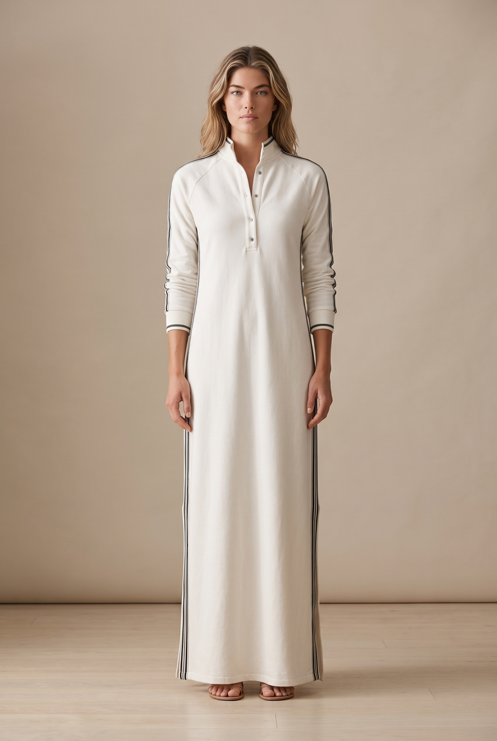 Barbara | White-Trimmed Maxi Sweatshirt Dress